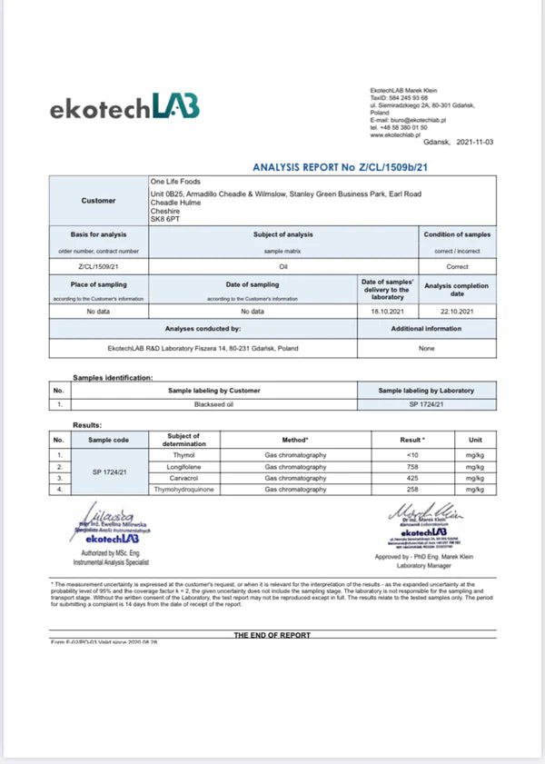 One Life Foods Blackseed Oil Virgin Cold Pressed 100ml